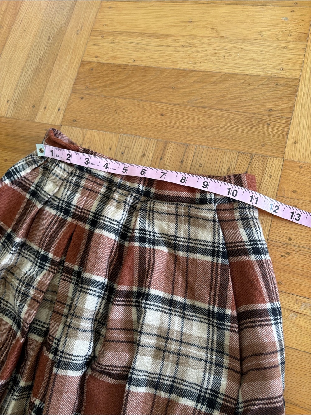 Wool Plaid A-Line Midi Skirt in Rust and Cream - Picture 4 of 7